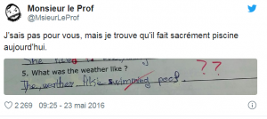 Tweet de MonsieurLeProd sur un élève